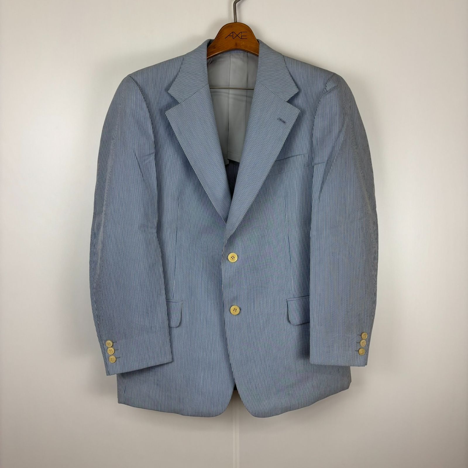 FINE CLOTHES セットアップ スーツ ライトブルー ストライプ柄 B7サイズ 古着 ヴィンテージ レトロ 90s oc-001-039