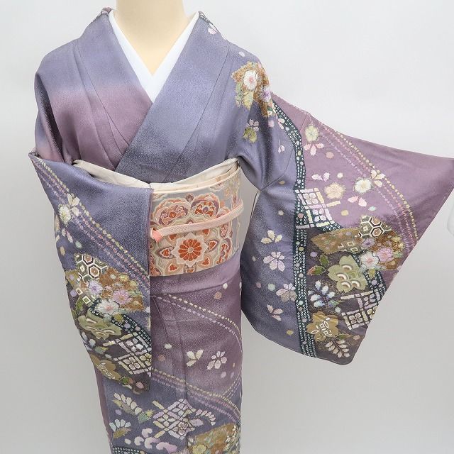 ✾まめ藤✾ｍ2342 正絹 仕付け糸付き 翠山工房 徳永憲峯 銀通し 辻が花 絞り手縫い仕立て 訪問着