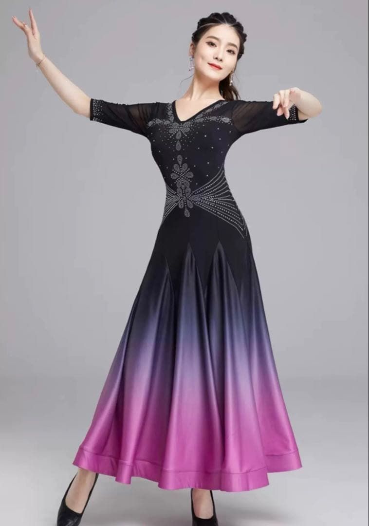  華やかグラデーションの 練習着ダンスパーティーにも レッスンウェア 社交ダンス