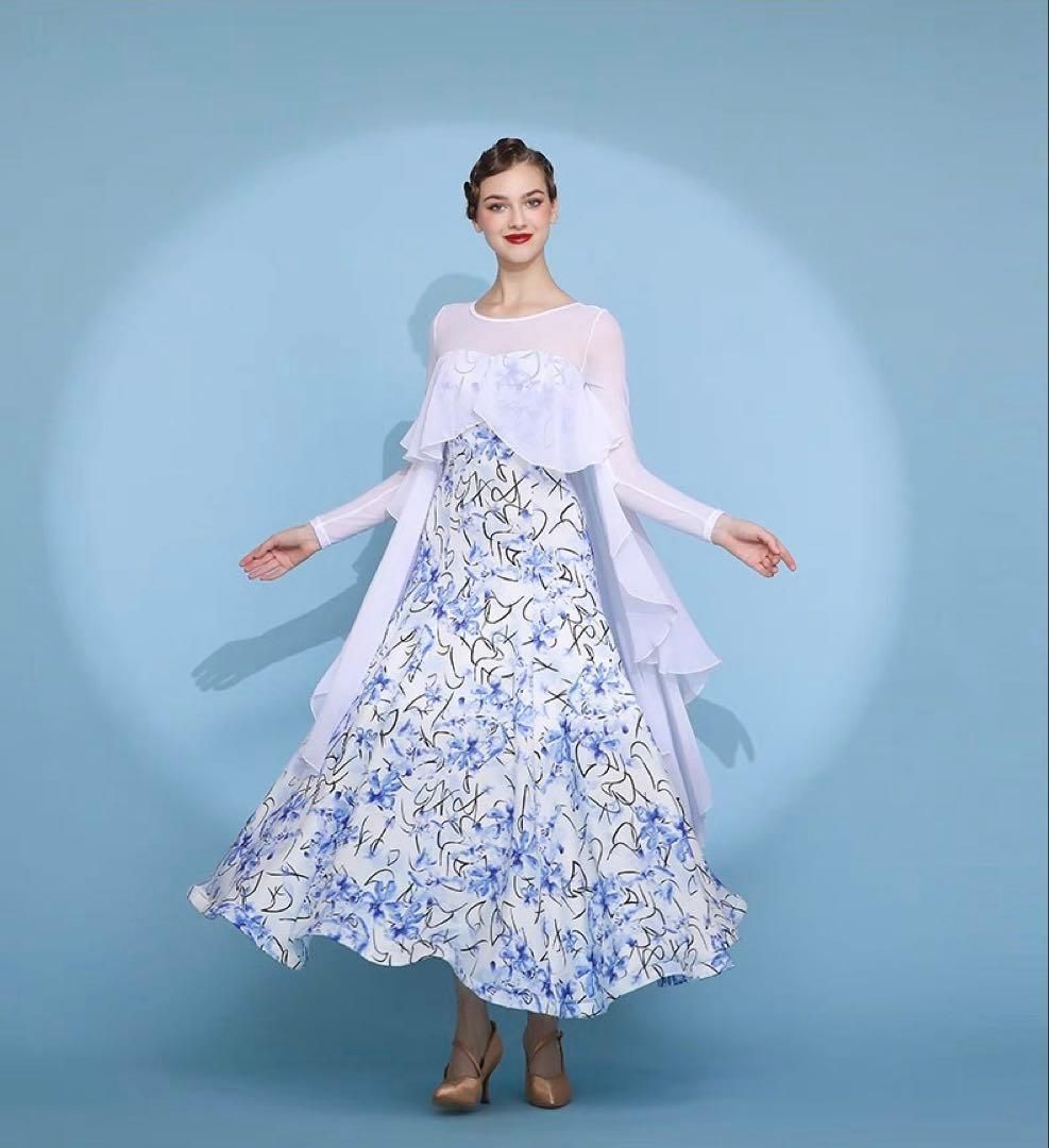 花柄シフォンが揺れる華やかスタンダード練習着 ダンスパーティーにも