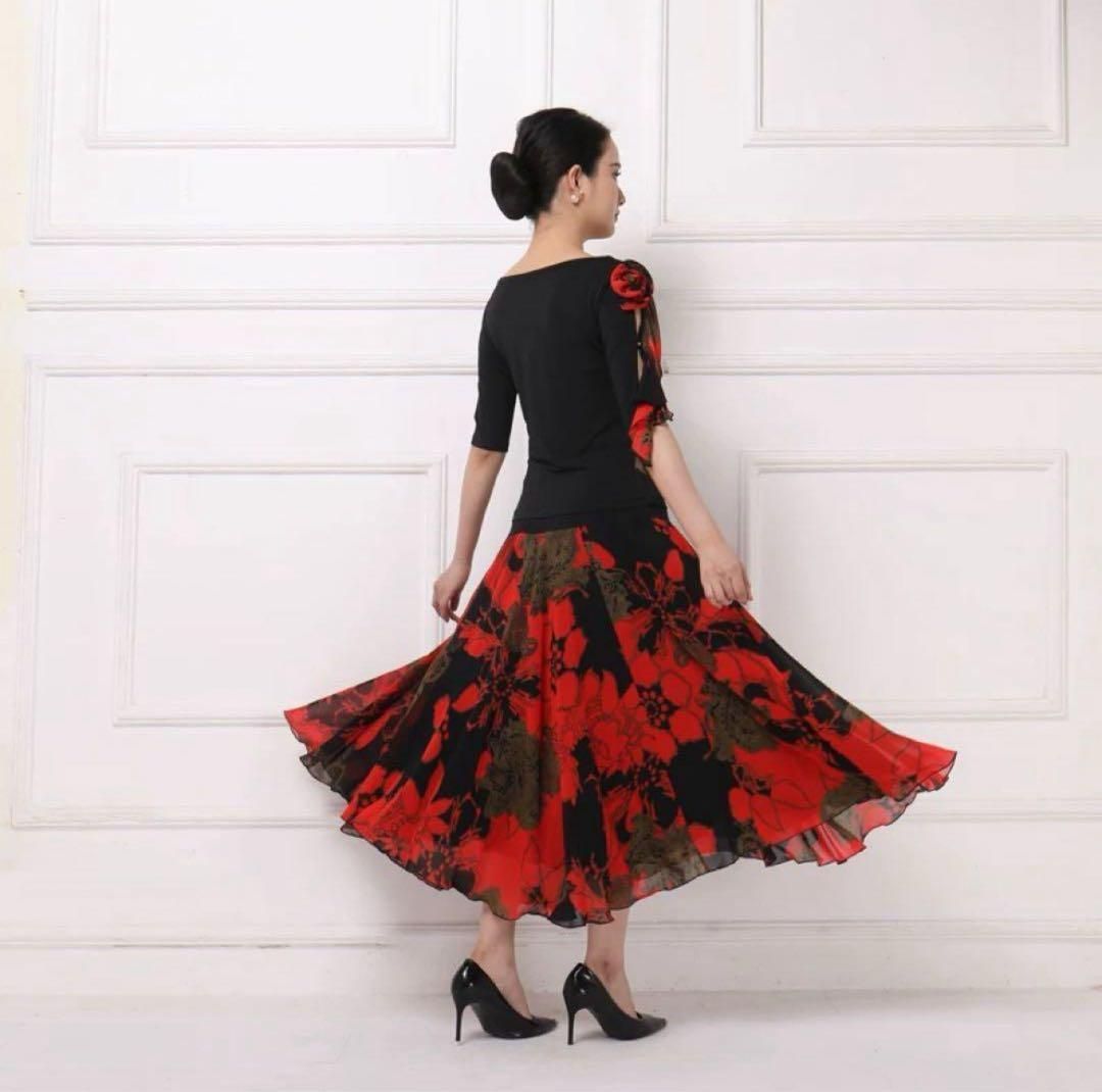 花柄セットアップ 社交ダンス練習着 2点セットでお得！ダンス