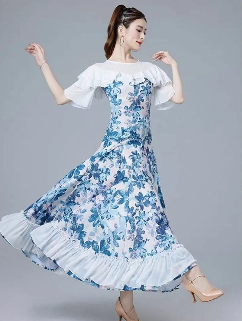 大人気❤️花柄ワンピース　スタンダード練習着　ダンスパーティーやデモ、発表会に 大人気花柄ワンピースで練習も気分が上がる！ダンスパーティーや発表会でも