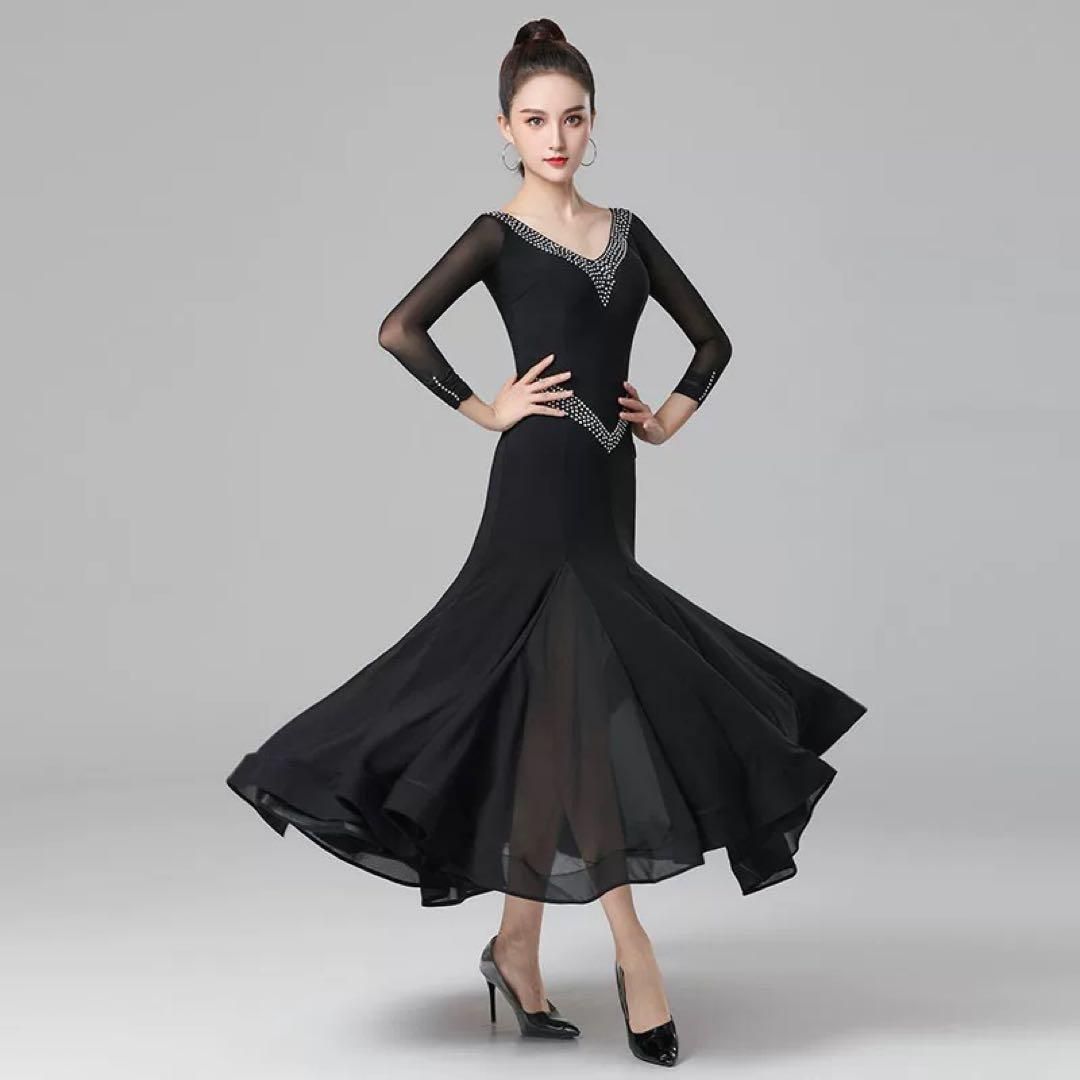 練習着に最適✨華やかストーン付きスタンダードドレス！ファスナーで着脱ラクラク 練習着からダンスパーティーにまで使える ストーン付キラキラ