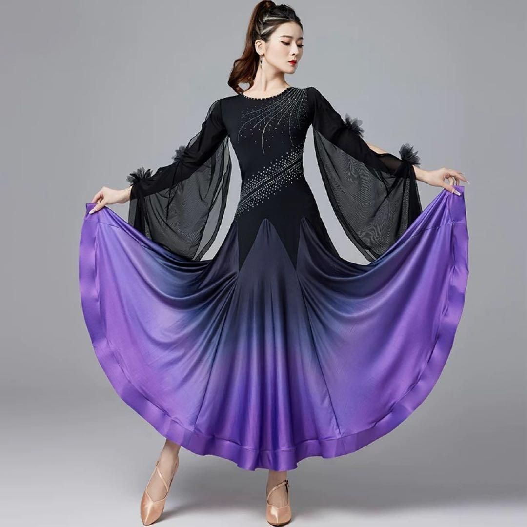 ストーン付きスタンダード向きワンピース ダンスパーティーや練習着に