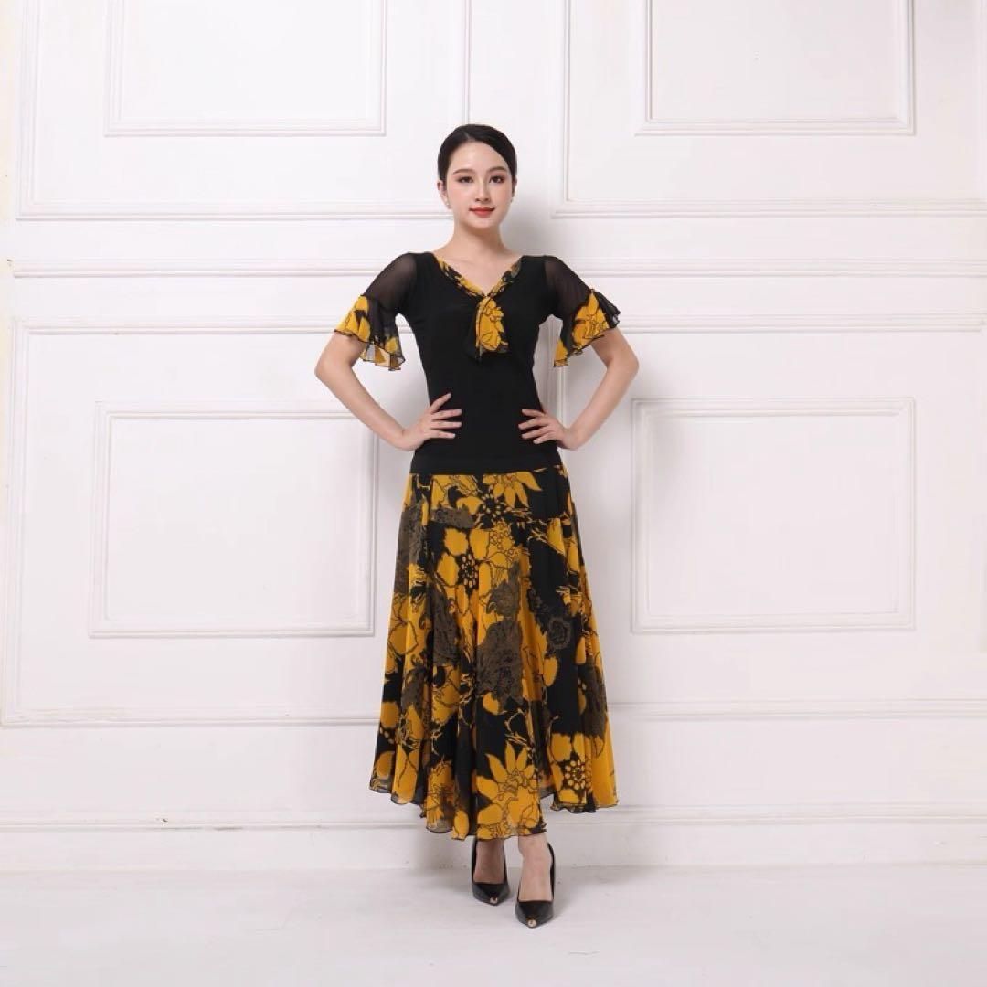 花柄練習着トップス-スカート2点セット練習着としてもダンスパーティーにも