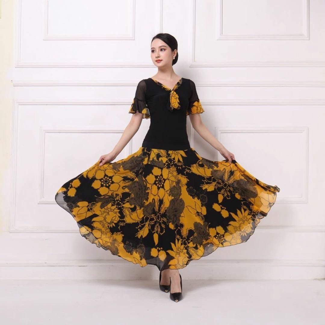 花柄練習着トップス-スカート2点セット練習着としてもダンスパーティーにも