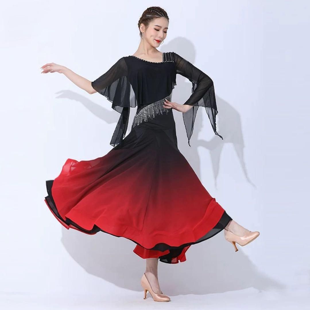 ストーン付き社交ダンス練習用ワンピース ダンスパーティーにも