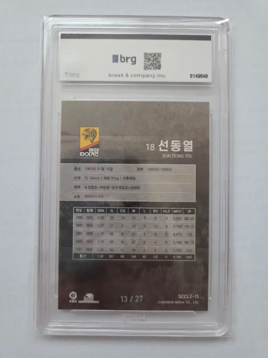 国宝 レトロ HAITAI ヘテ タイガース ソン ドンヨル 27 BRG 10 グレードカード