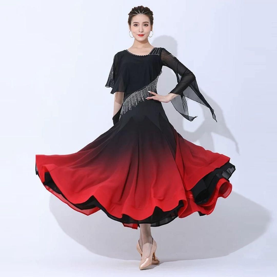 ストーン付き社交ダンス練習用ワンピース ダンスパーティーにも