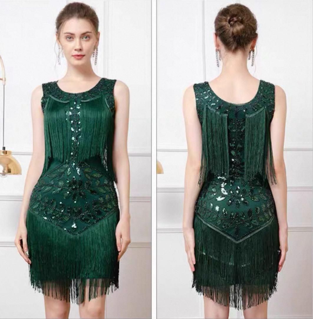 フリンジ&スパンコールで華やかワンピース ダンスパーティーや競技会に