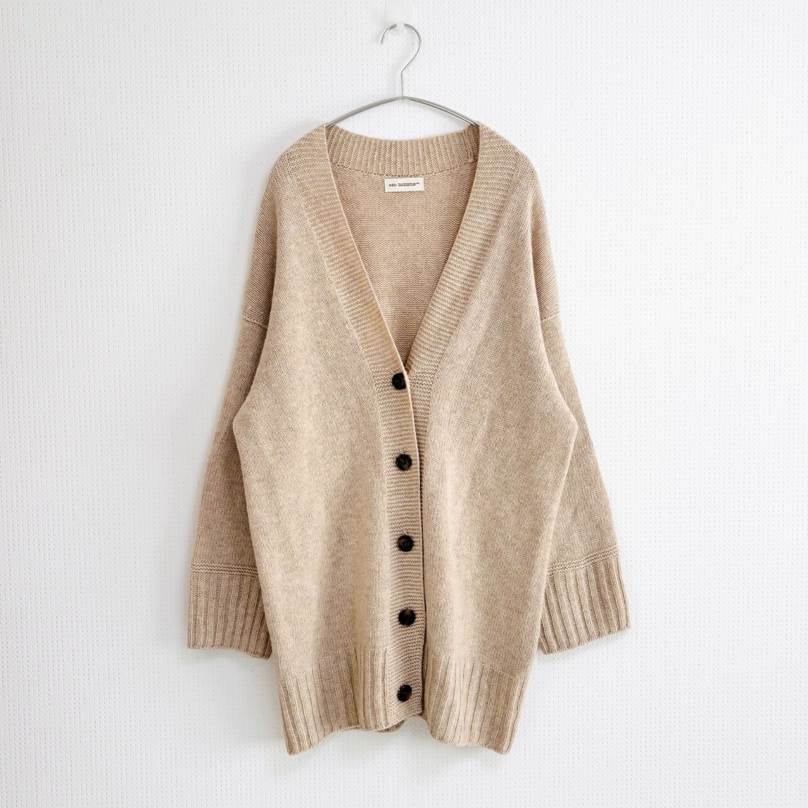  軽くてあったか INED イネド Vネックカーディガン ベージュ ウール 長袖 カーディガン ボレロ アンサンブル