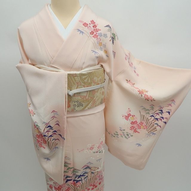 ✾まめ藤✾ｍ2343 正絹 作家物落款 鶴 松 梅 手縫い仕立て 訪問着