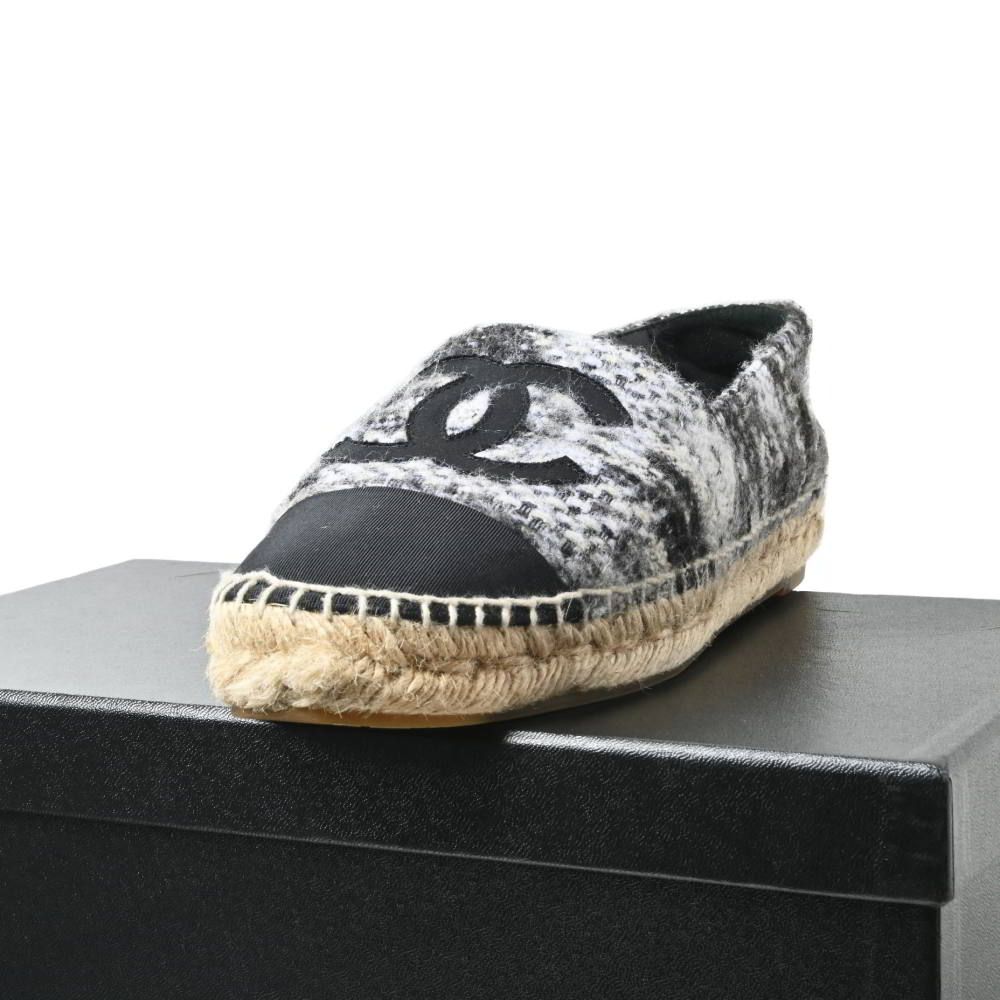 CHANEL シャネル エスパドリーユ ココマーク ツイード 白 スリッポン