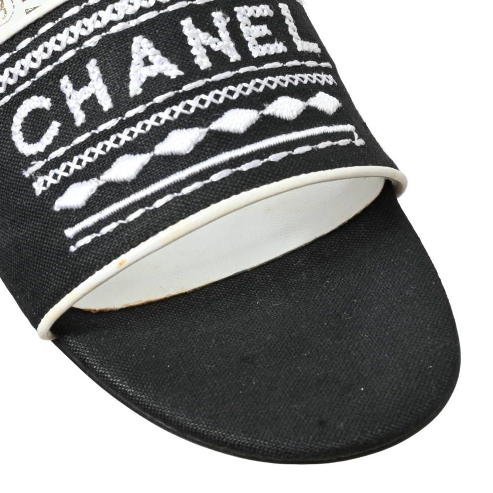  CHANEL ロゴ 刺繍 ヒール サンダル サンダル ミュール 靴