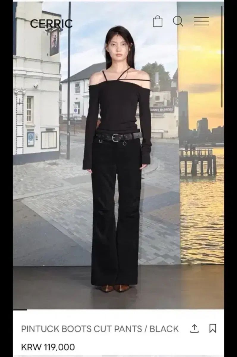 CERRIC ピンタック ブーツカット ブラック パンツ