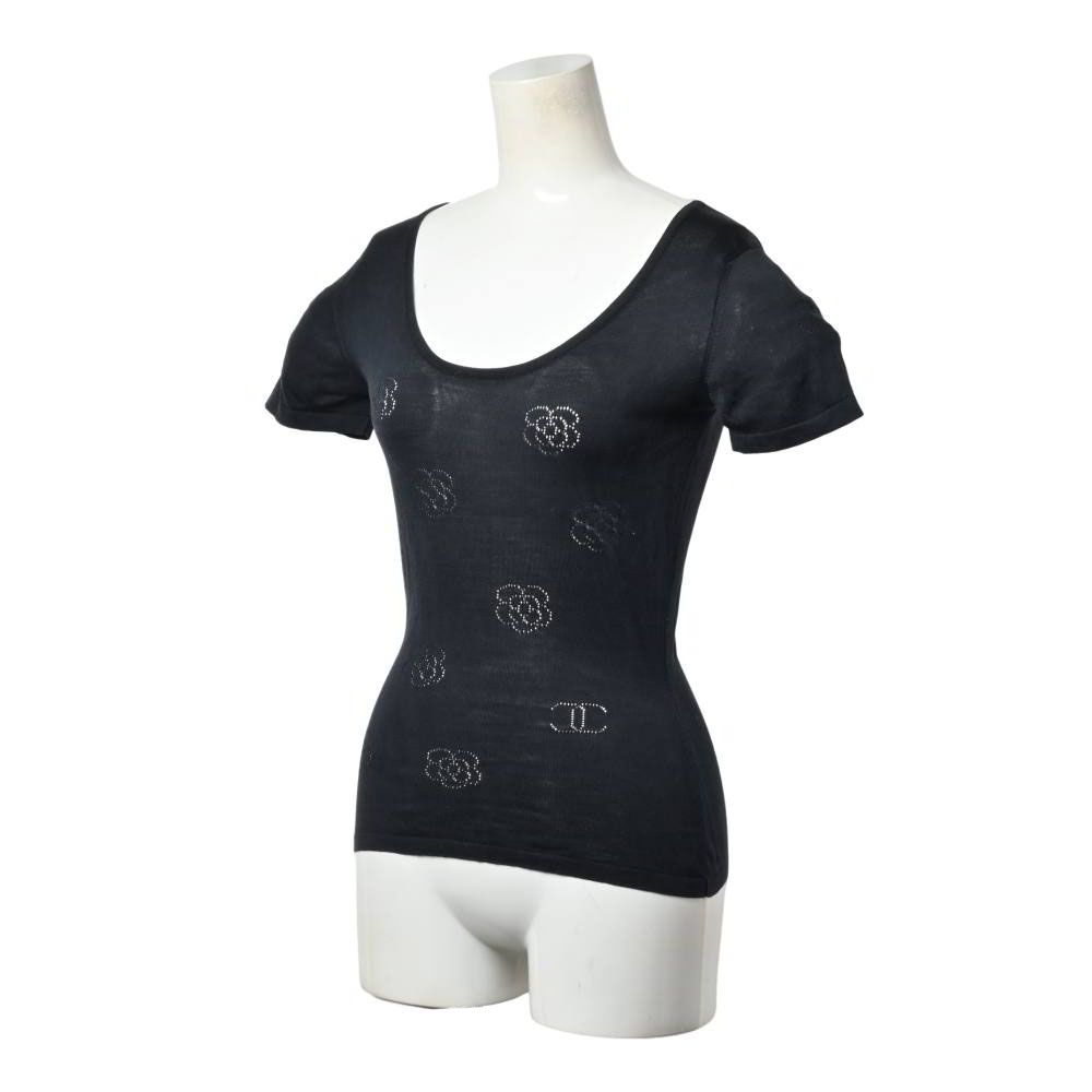 感動 CHANEL カメリア刺繍 シルク ニット カットソー 00S P11276V00493