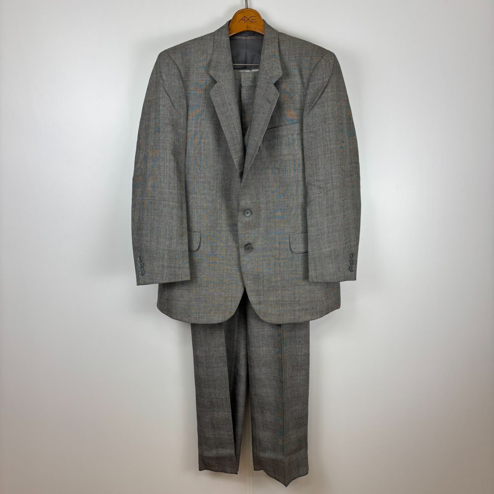 FINE CLOTHES セットアップ スーツ グレー チェック柄 ベスト付き AB6サイズ 古着 ヴィンテージ レトロ 90s oc-001-041