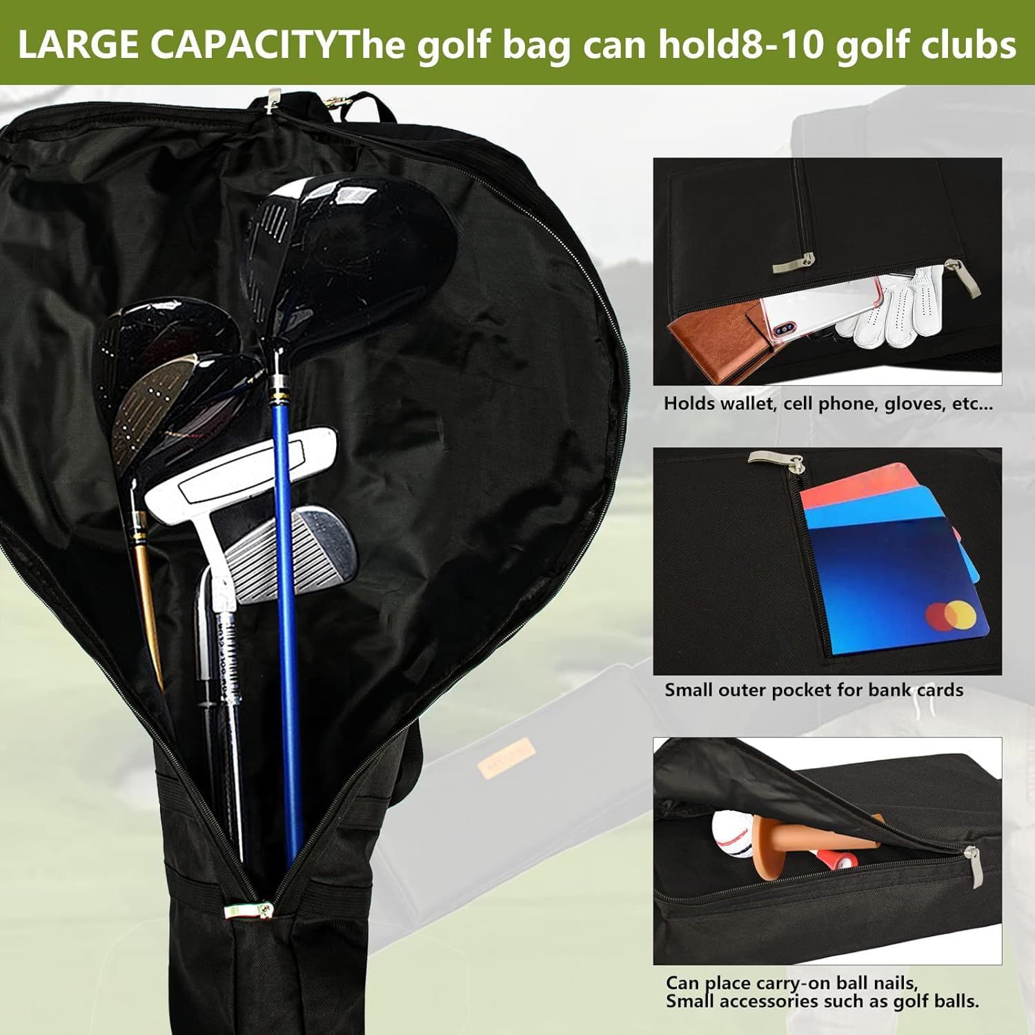 AKOZLIN ゴルフ クラブケース 810本以上 軽量 ゴルフバック 3ポケット