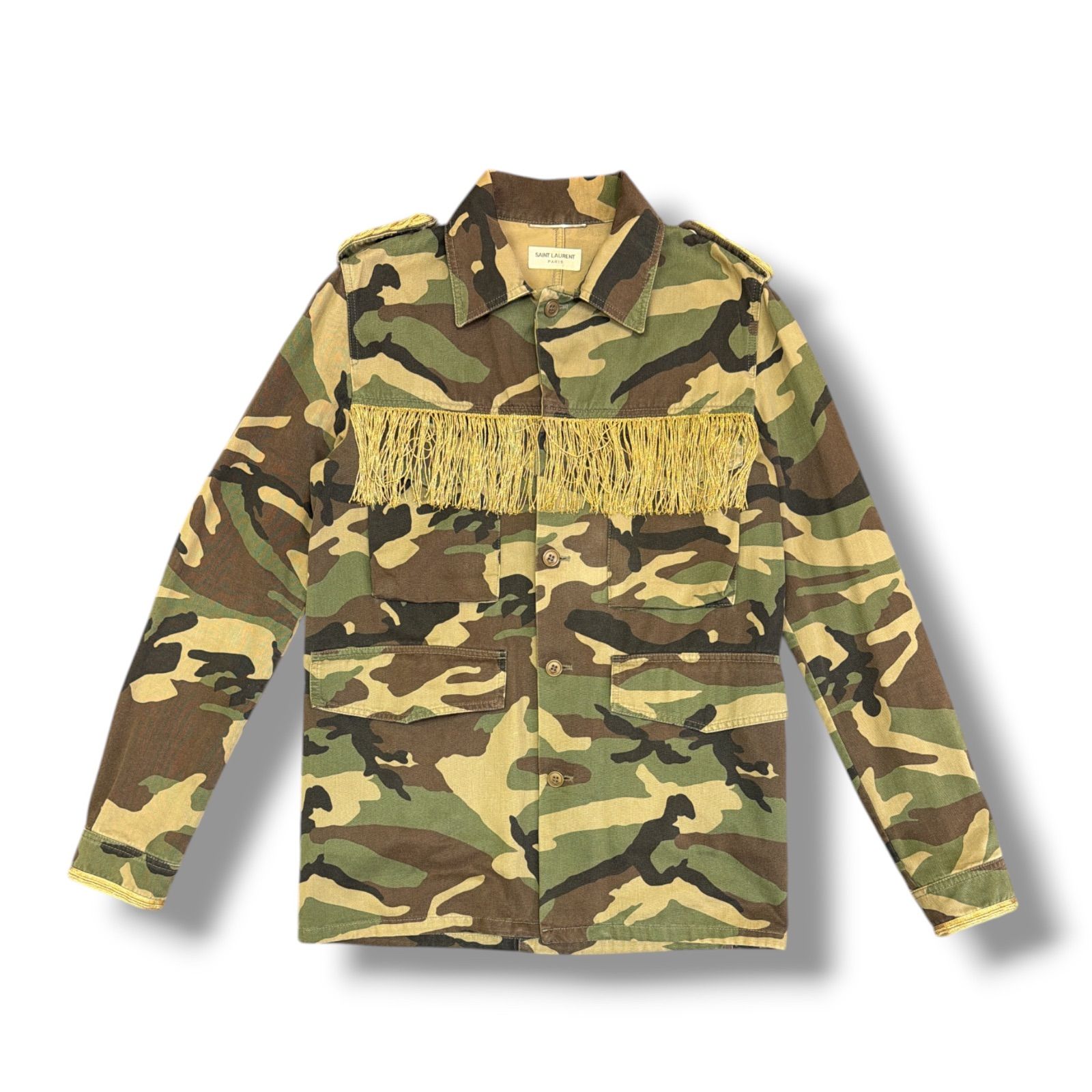 正規 SAINT LAURENT PARIS 15SS 迷彩柄ミリタリージャケット ブルゾン エディ期 377634 カモ 46 2353M9
