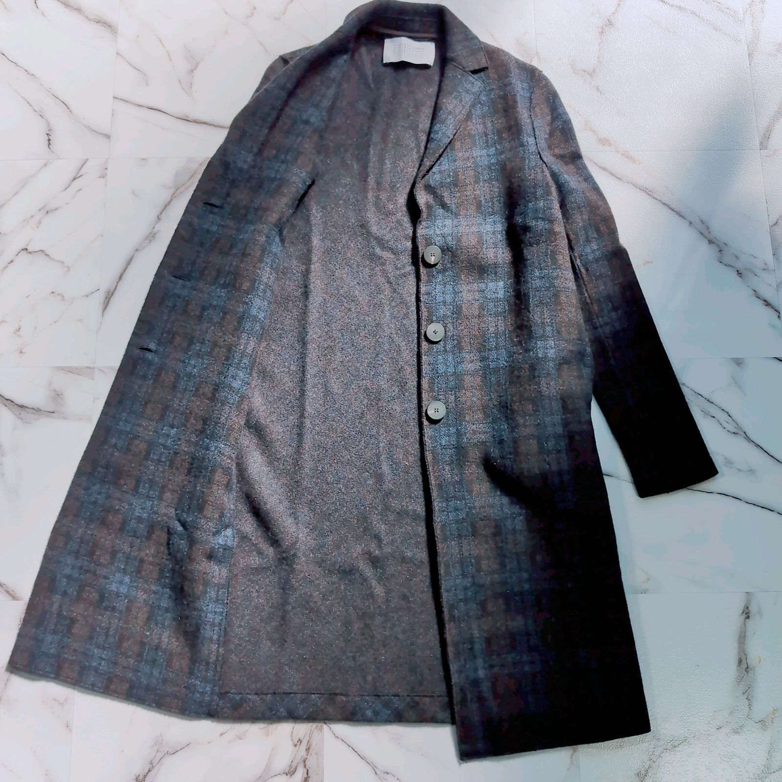 HARRIS WHARF LONDON バージンウール90 イタリア製 カシミヤ10 タータンチェック チェスターコート 38 M