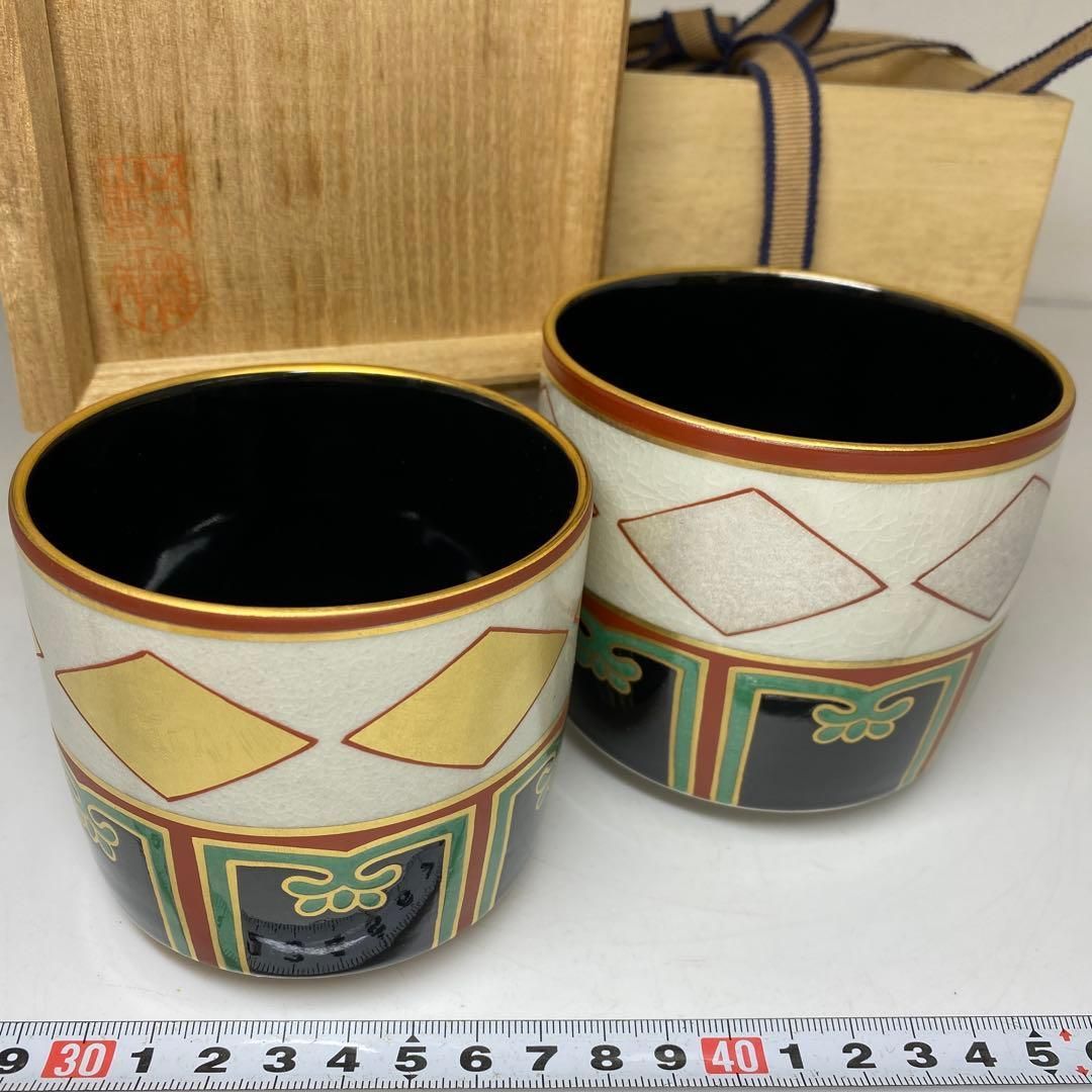 小泉蔵珍仁清写色絵金銀菱重茶碗共箱直径9 8 7㎝タニチ東な7 0303