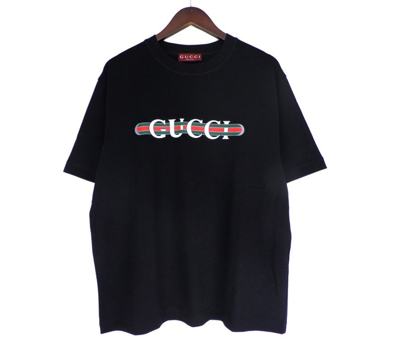 グッチ GUCCI 784361 XJGTE ウェブ ストライプ フロント ロゴ プリント 半袖 Tシャツ h6023