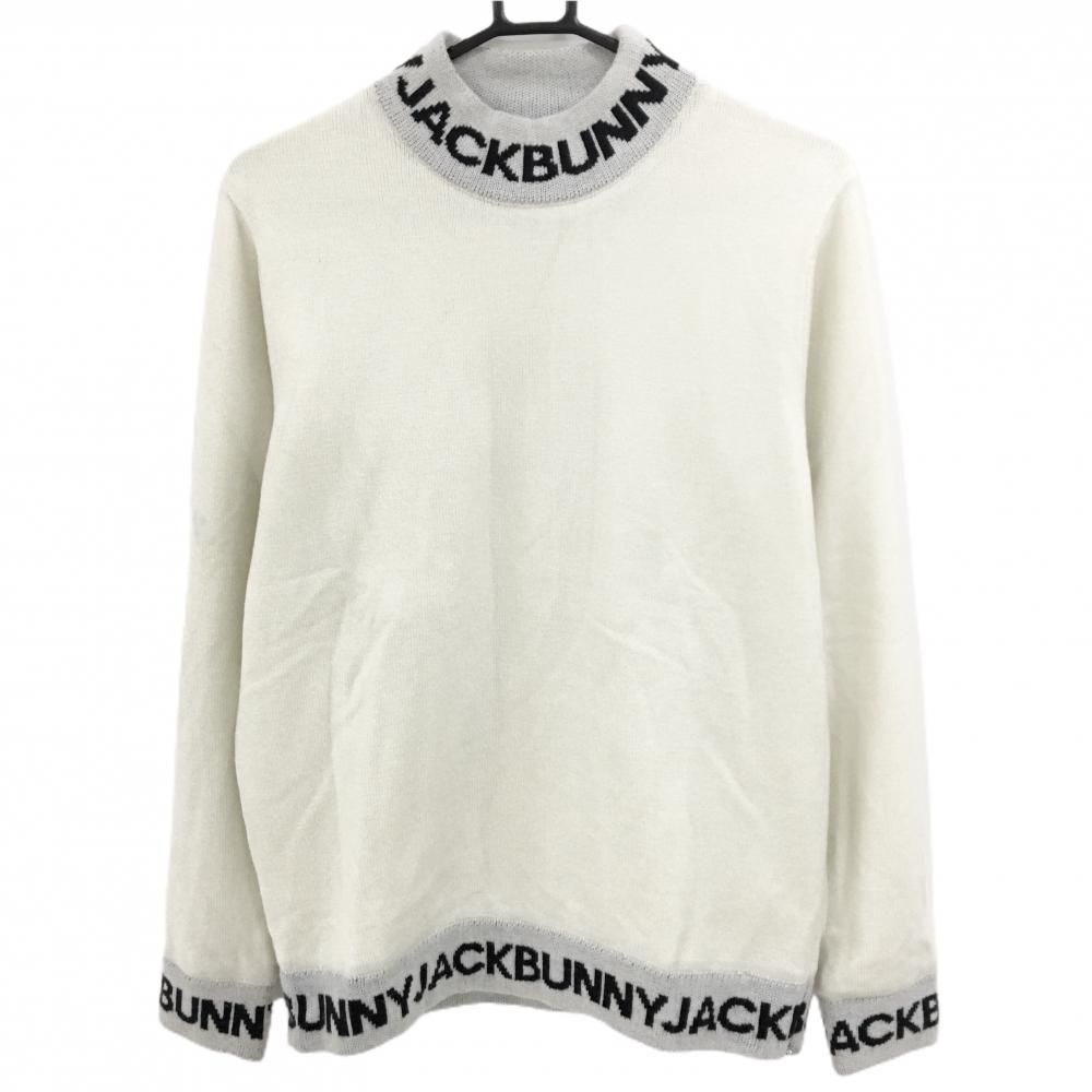 超 ジャックバニー ハイネックセーター アイボリー×ライトグレー 裏地付き ネック 裾ロゴ メンズ 5 L ゴルフウェア Jack Bunny