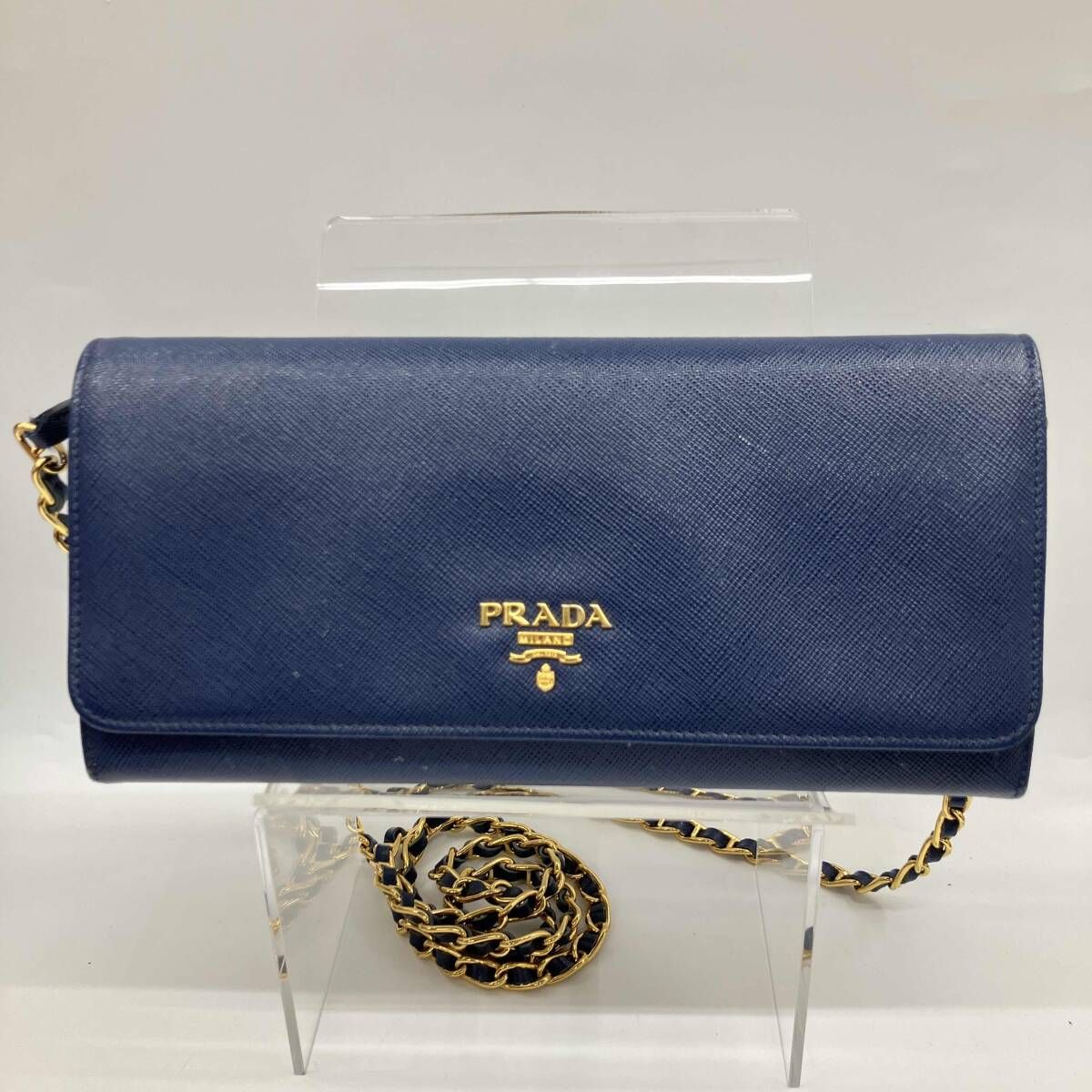 PRADA プラダ 1 M 1290 チェーンウォレット 長財布 ブルー