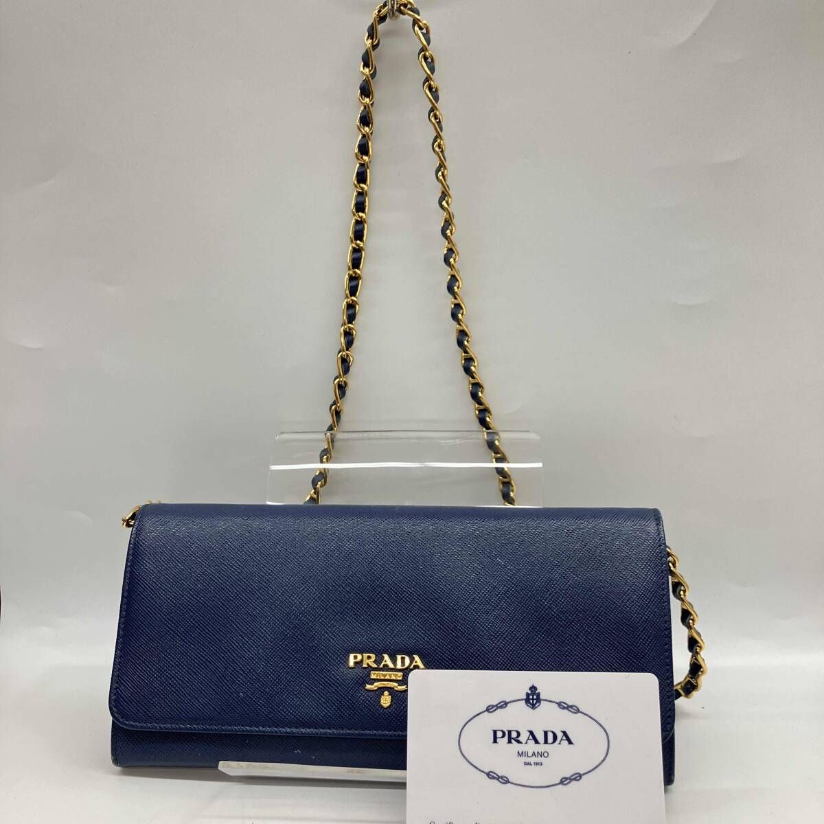 PRADA プラダ 1M1290 チェーンウォレット 長財布 ブルー