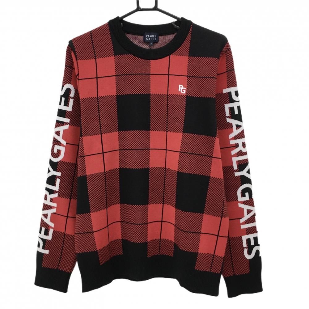 パーリーゲイツ セーター レッド×黒 チェック ニット メンズ 6 XL ゴルフウェア PEARLY GATES