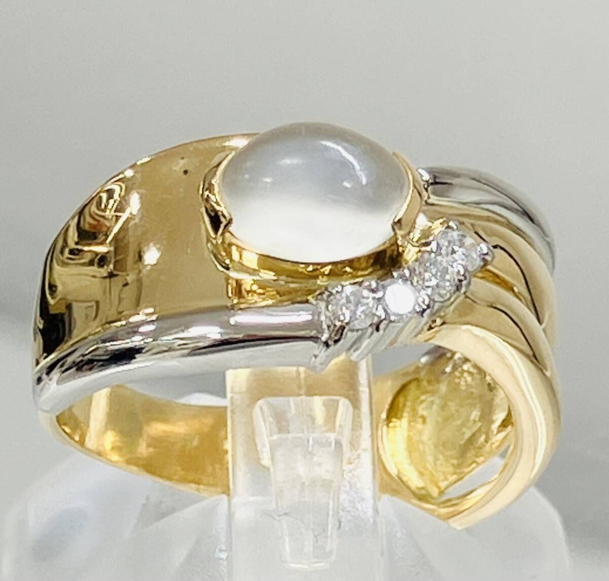 K18 ／Pt900 天然ムーンストーン 天然ダイヤモンド 0.10ct 13.5号