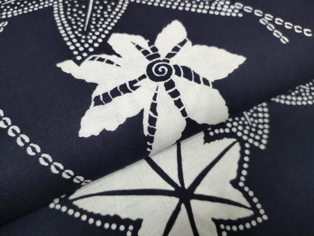 平和屋着物＊夏物 浴衣 反物 着尺 菊 団扇花文 綿 逸品 未使用