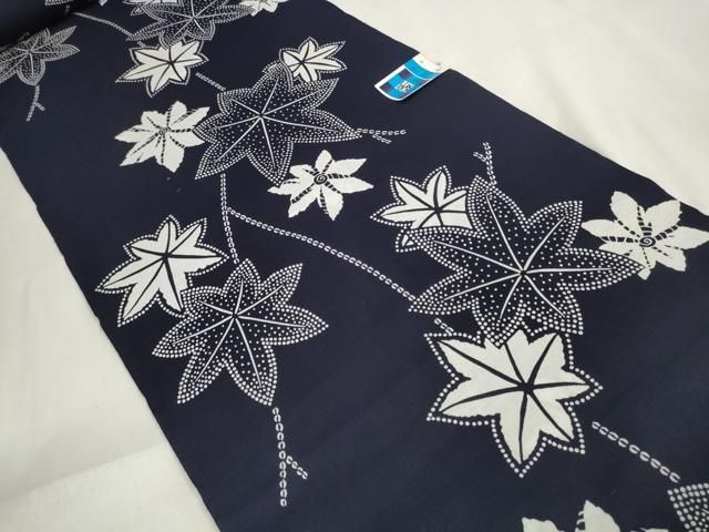 平和屋着物＊夏物 浴衣 反物 着尺 楓 紺地 綿 逸品 未使用 DAAW7881zzz