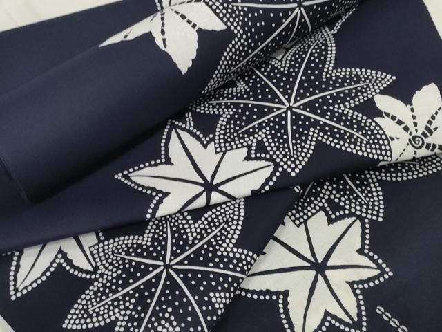 平和屋着物 夏物 浴衣 反物 着尺 楓 紺地 綿 zzz