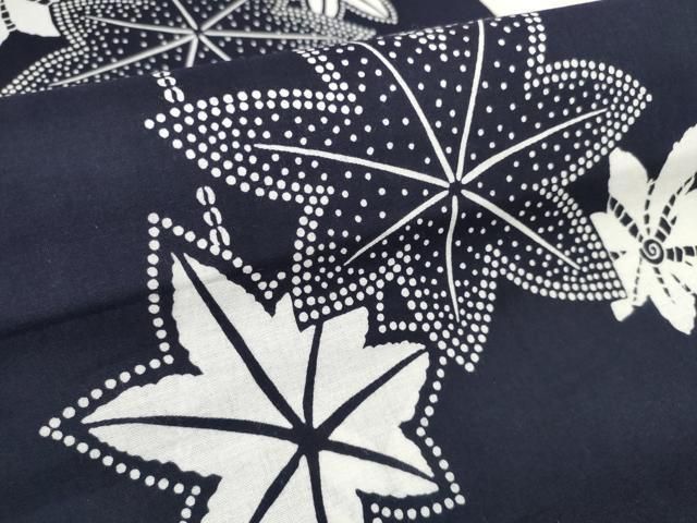 平和屋着物＊夏物　浴衣　反物　着尺　楓　紺地　綿　逸品　未使用　DAAW7881zzz 平和屋着物＊夏物 浴衣 反物 着尺 楓 紺地 綿 逸品 未使用 DAAW7881zzz