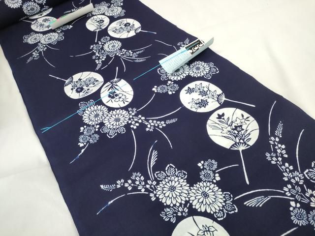 平和屋着物 夏物 浴衣 反物 着尺 菊 団扇花文 綿 zzz