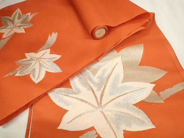 平和屋着物＊夏物 西陣 名古屋帯 帯反物 楓 銀糸 証紙付き 逸品 未使用 DAAW7971zzz