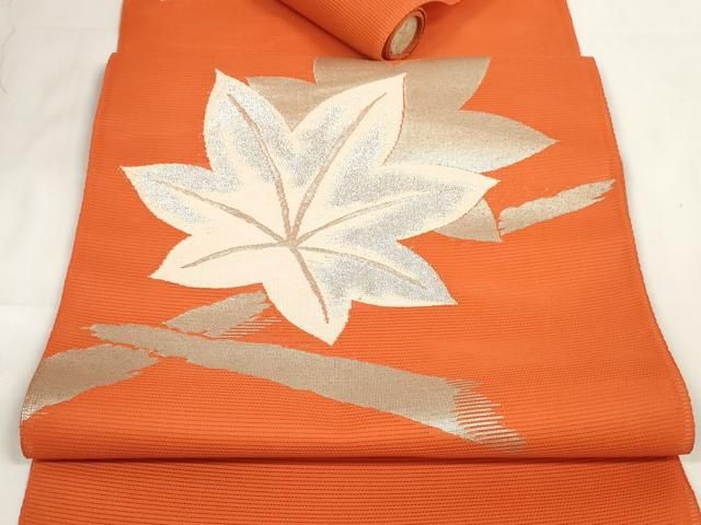 平和屋着物 夏物 西陣 名古屋帯 帯反物 楓 銀糸 証紙付き zzz