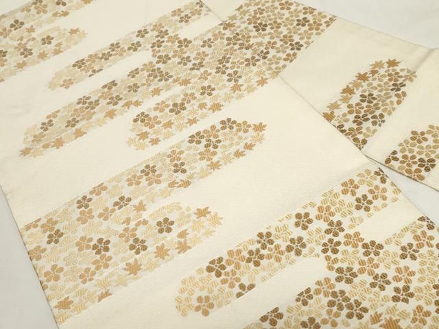 平和屋着物 九寸名古屋帯 唐織 エ霞草花文 正絹 dy