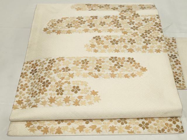 平和屋着物 九寸名古屋帯 唐織 エ霞草花文 正絹 dy