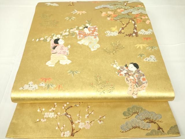 平和屋着物○西陣 長嶋成織物 ながしま帯 六通柄袋帯 童子の調 本金箔