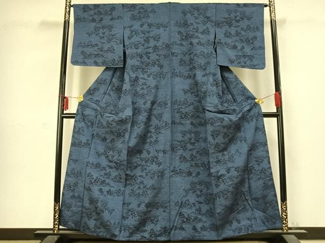 平和屋着物 上質な紬 単衣 風景文 正絹 fy