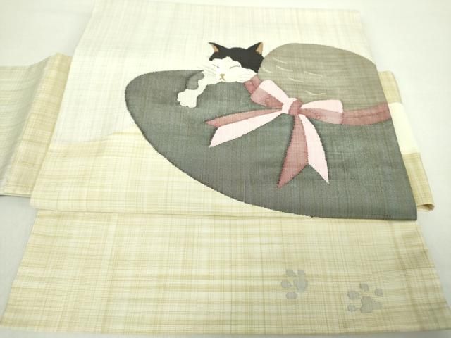 平和屋着物 つけ帯 帽子と猫 鈴 正絹 ps