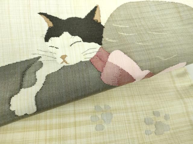  平和屋着物 つけ帯 帽子と猫 鈴 正絹 ps 付け帯 作り帯 帯