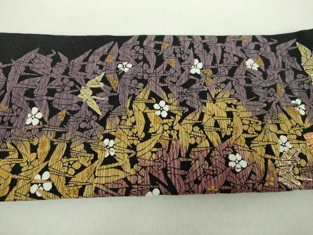 平和屋着物●つけ帯　唐織　千羽鶴　黒地　金糸　正絹　逸品　未使用　DAAZ0143ps 平和屋着物○つけ帯 唐織 千羽鶴 黒地 金糸 正絹 逸品 未使用 DAAZ0143ps