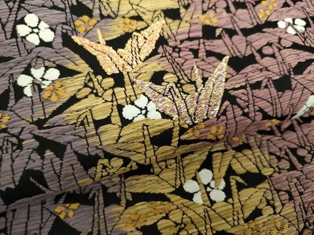 平和屋着物○つけ帯 唐織 千羽鶴 黒地 金糸 正絹 逸品 未使用 DAAZ0143ps