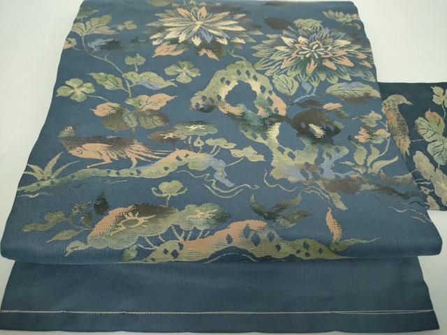 平和屋着物 九寸名古屋帯 花鳥文 金糸 正絹 ps