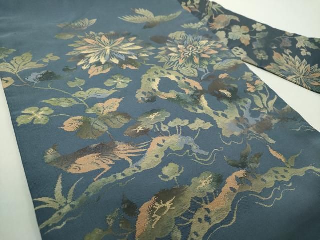 平和屋着物 九寸名古屋帯 花鳥文 金糸 正絹 ps