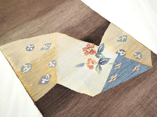 平和屋着物 八寸名古屋帯 紬地 すくい織 切嵌草花文 やまと誂製 正絹 hy