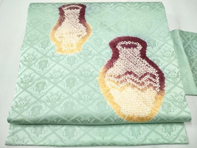 平和屋着物 九寸名古屋帯 絞り 陶器文 引き抜き帯 正絹 hy